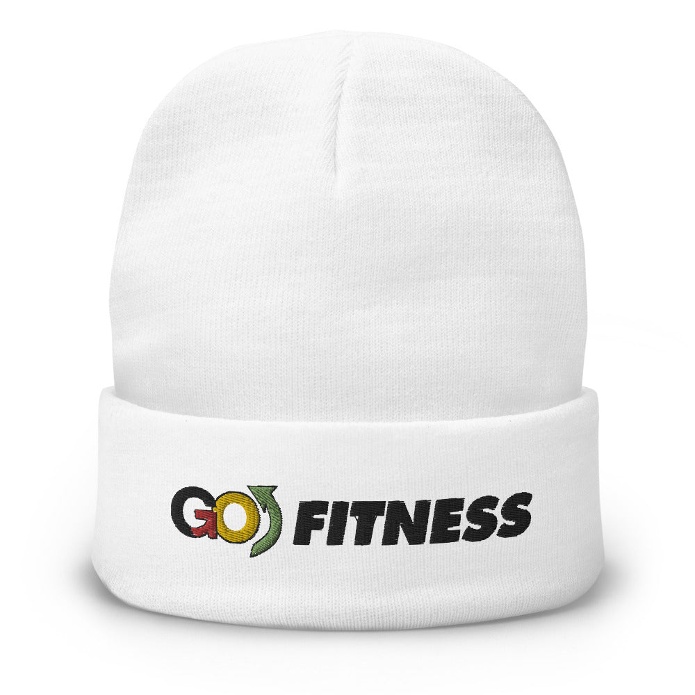 Go Fit White Embroidered Beanie