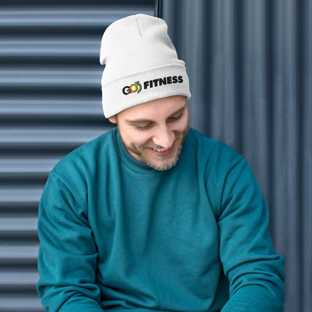 Go Fit White Embroidered Beanie