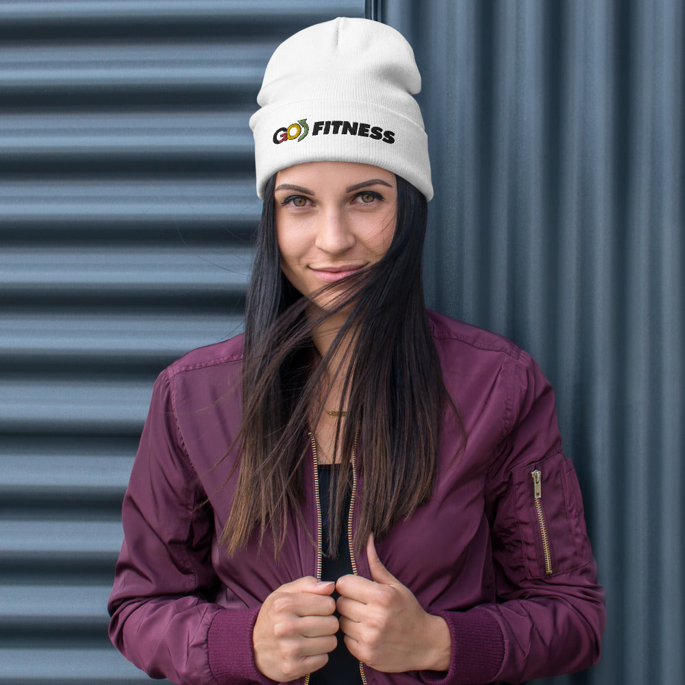 Go Fit White Embroidered Beanie
